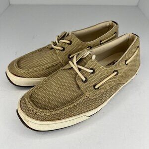 Margaritaville Mens  MG1336A Tan Canvas Slip-On Size 8.5 Barbados Boat Shoes